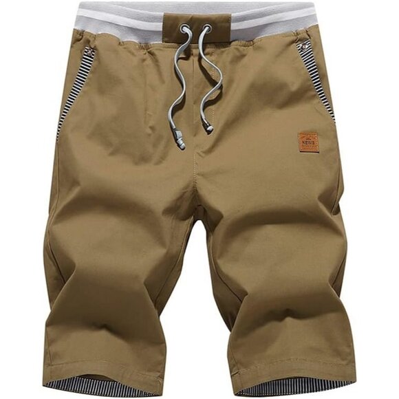 Men's Brown Casual Classic Fit Drawstring Summer Beach Elastic Waist Shorts - Picture 1 of 5